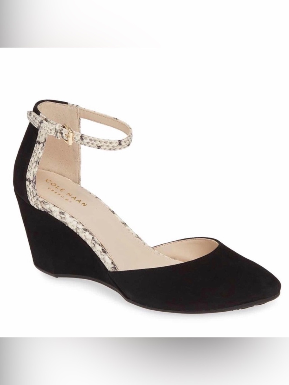 Cole Haan Lara Wedge Pump Snake-Print Ankle Strap